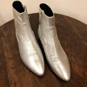 Zara Ankle Leather Boots Silver New